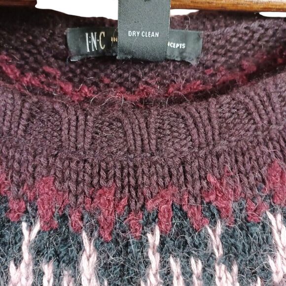 INC Nordic Fair Isle Angora Silk Purple Gold Sequin Women's Sweater Size Large - Picture 9 of 9
